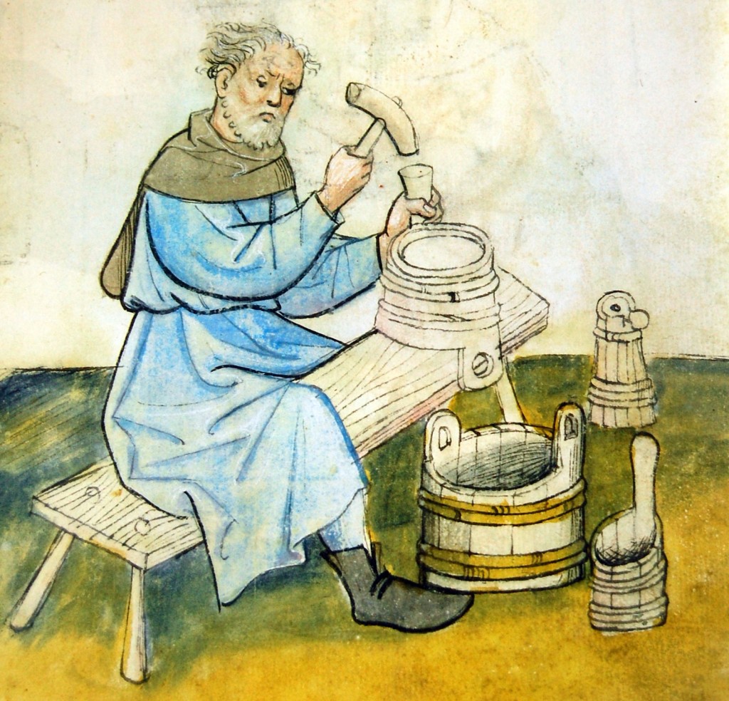 A medieval cooper at work (Hausbuch der Mendelschen Zwolfsbruderstiftung)